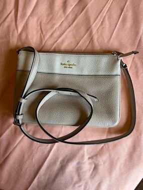 kate spade Pebbled Leather Crossbody in beige and off white with Gold Logo